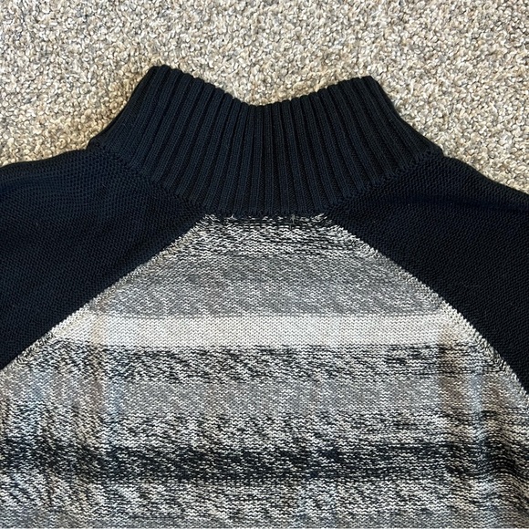 Eddie Bauer Black Grey Stripe 1/4 Zip Up Cotton Knit Sweater, Size Large - Picture 9 of 9
